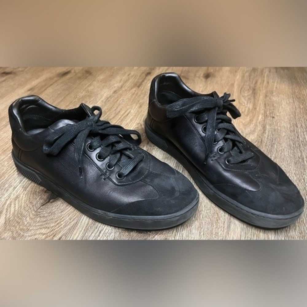 Giorgio Armani Black Leather Low Top Sneakers Suede Unisex Shoes Size 37.5 | 7